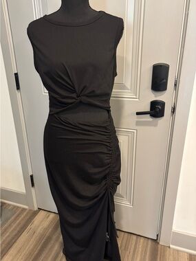 SHEIN Black Twist-Front Ruched Midi Dress